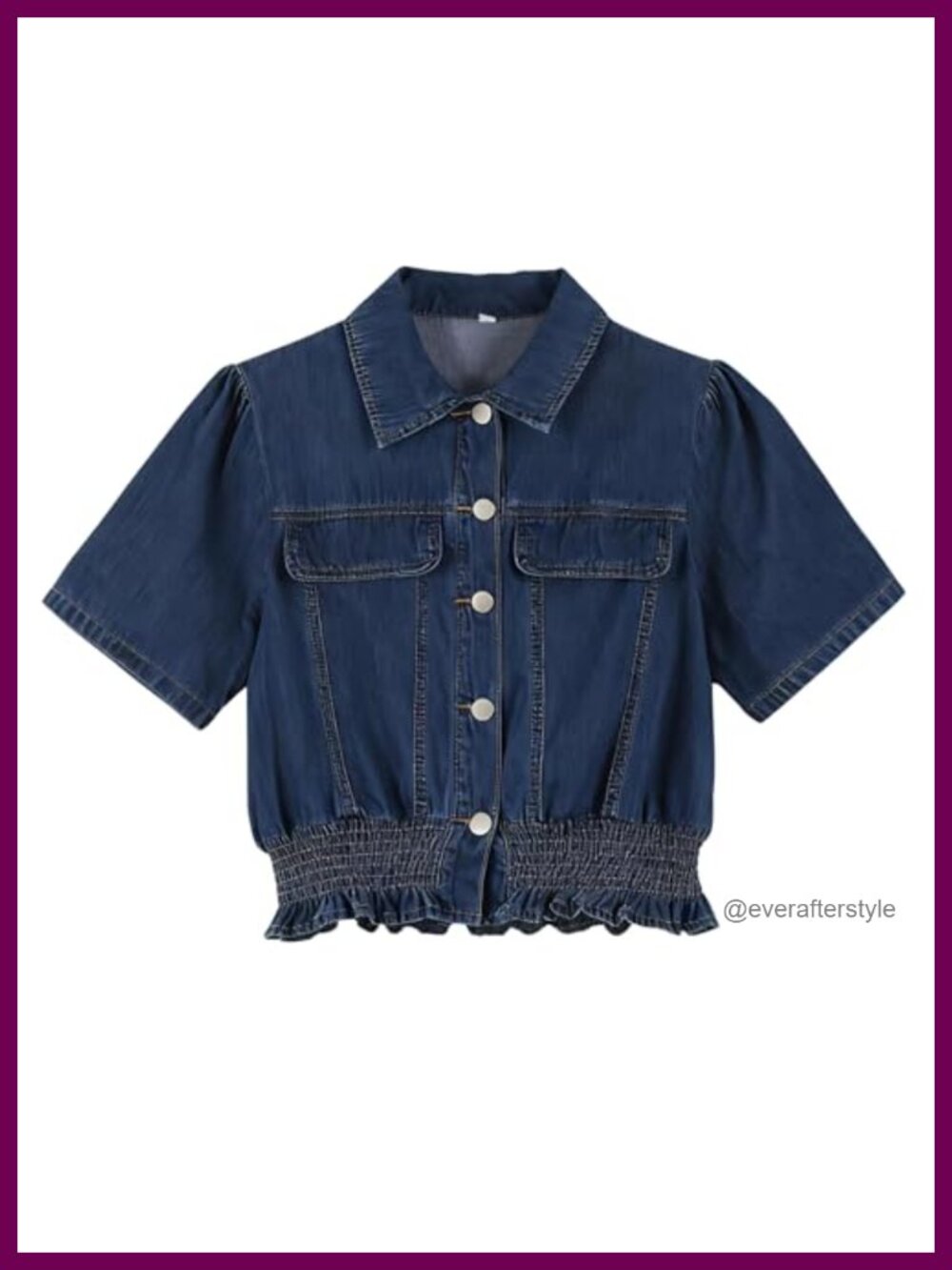 Women's Button Down Denim Shirt Peplum Ruffle Hem Crop Top 100% Cotton